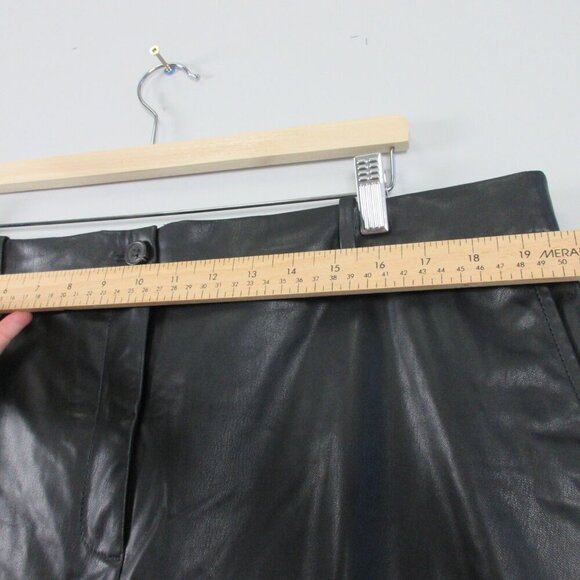 J Crew Women Faux Leather Pencil Skirt 18 Black Midi Front Slit Party Luxury 364 - Picture 10 of 14